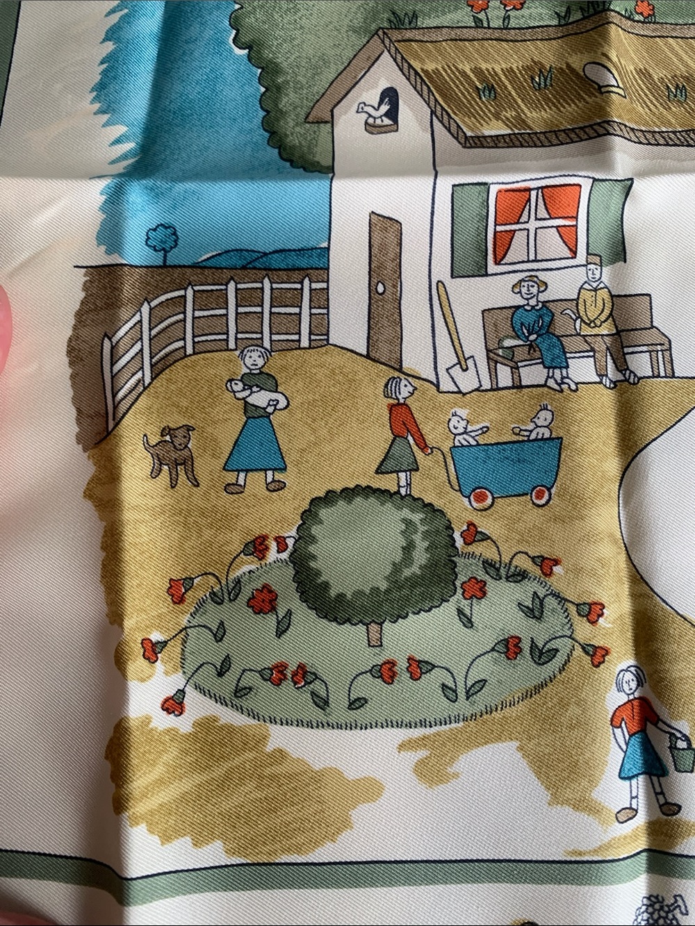 Hermès Multicolor 'Retour à la Terre' Silk Scarf with Green, Blue, Cream & Tan - Picture 4 of 14